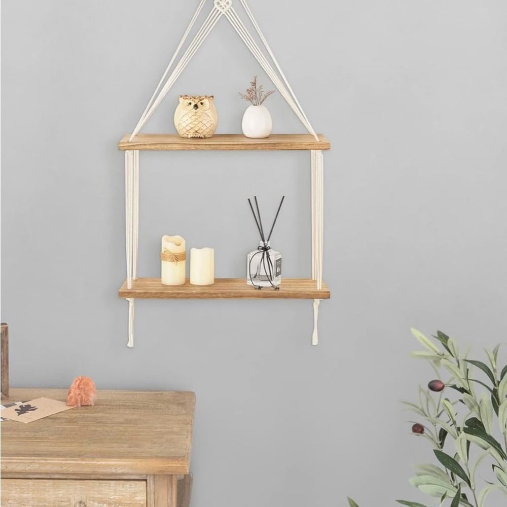 Natural Wood Hanging Wall Shelf